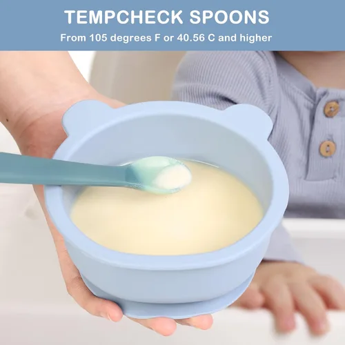 Miniatura 2 de TmepCheck - Cucharas de silicona que cambian de color de temperatura, cucharas de alimentación para bebés de primera etapa, utensilios para bebés