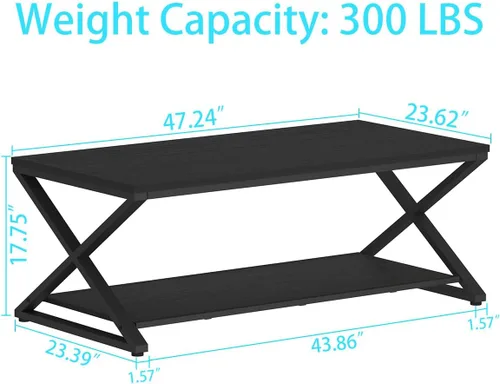 Miniatura 2 de HSH Mesa de café negra moderna, mesa de cóctel rectangular simple de 47 pulgadas con estante de exhibición de almacenamiento, mesa de té industrial