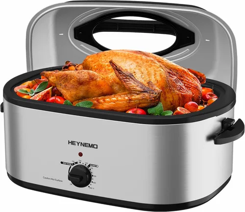 Miniatura 12 de Horno rostizador eléctrico, con tapa visible y autohumectante, grande, con descongelado y mantenimiento de calor, temperatura ajustable, bandeja