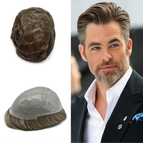 Miniatura 21 de Toupee Hair for Men Hair Piece 0.002 in Ultra Thin Skin Mens Toupee Sistema de reemplazo de cabello humano para hombres, prótesis capilar
