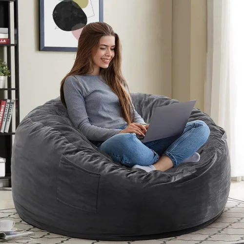 Miniatura 12 de Kromax Sillón Puf Grande de 3.5 Pies para Niños, Adolescentes, Adultos, Espuma Viscoelástica, Fácil de Limpiar, Funda de Ante Suave Lavable, Gris