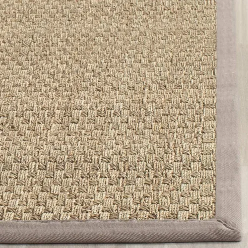 Miniatura 4 de SAFAVIEH Alfombra cuadrada de 6 pies, colección de fibra natural, natural y gris, hierba marina, patrón de tejido de canasta con borde (NF114P)