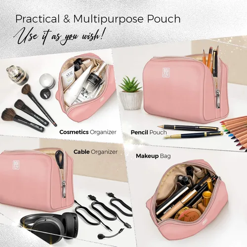Miniatura 6 de BOACAY Bolsa de maquillaje grande, bolsa de cosméticos de viaje para mujer, organizador de artículos de tocador con cremallera para bolso, estuche