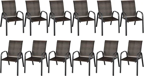 Miniatura 12 de Tangkula Juego de 6 sillas de comedor apilables de mimbre para patio, sillas de comedor de ratán de polietileno para exteriores con marco de metal
