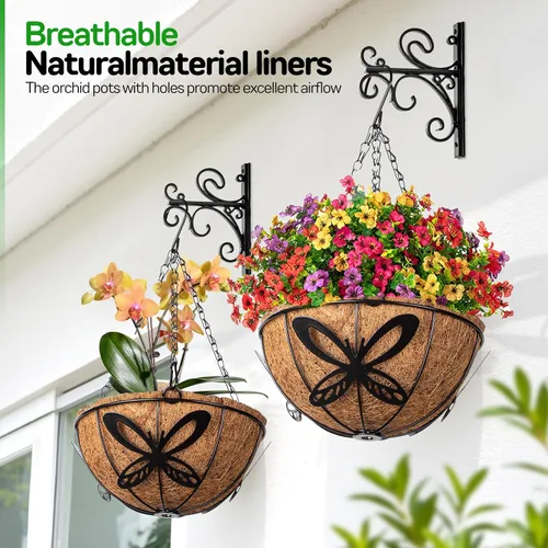 Miniatura 2 de QCQHDU Paquete de 2 cestas colgantes de metal de 10 pulgadas para orquídeas para plantas al aire libre, cesta colgante de orquídeas