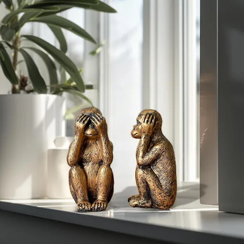 Miniatura 8 de Juego de estatuas de 3 monos sabios – Hear No Evil See No Evil Speak No Evil – Figuras de mono de resina para decoración de oficina y hogar – Opción