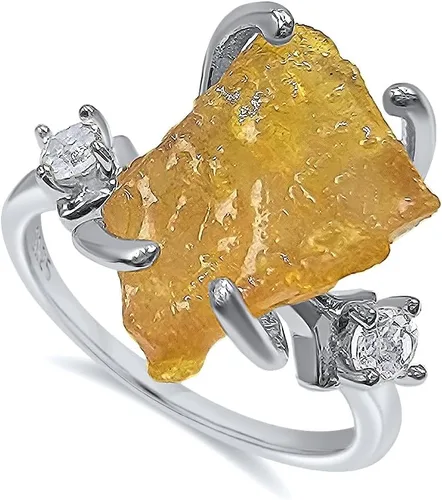 Miniatura 24 de Anillo de cristal crudo real con piedra natal, plata de ley, oro blanco, regalo de joyería para ella, regalo de Navidad, Día de la Madre