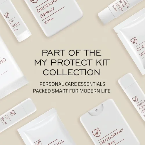 Miniatura 9 de MY PROTECT KIT Everyday Essentials - Kit de viaje de 8 piezas de higiene y aseo con desodorante en aerosol, loción, bálsamo labial y toallitas