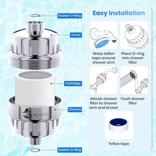 Miniatura 4 de Aqua Earth Filtro de ducha de 15 etapas, 3 cartuchos incluidos con filtros de ducha de vitamina C para agua dura, tecnología única de carbón