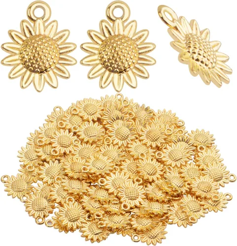 Miniatura 8 de Aylifu Sunflower Charms Pendant, 50 Pieces Sunflower Charm Bead Craft Supplies Pendant Jewelry Findings Alloy Pendant for Jewelry Making Necklace