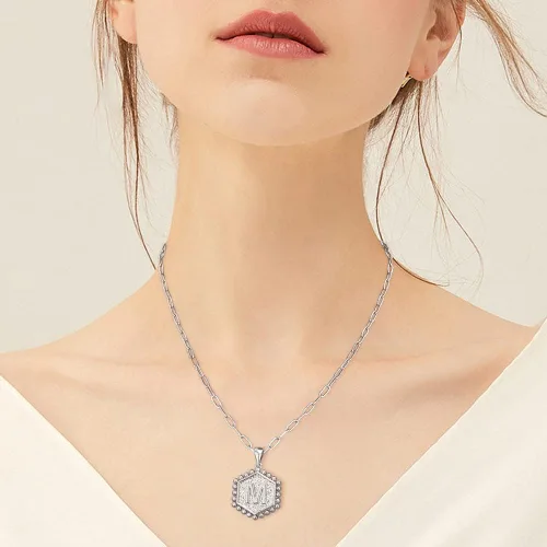Miniatura 2 de M MOOHAM - Collares de oro chapados con oro de 14 quilates para mujer, con dije hexagonal, con letras, broche de barra de pasador, gargantilla