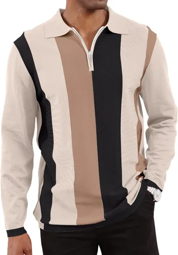Miniatura 19 de Camisas polo de moda para hombre, camisas de punto vintage a rayas, camisas de golf casuales ajustadas
