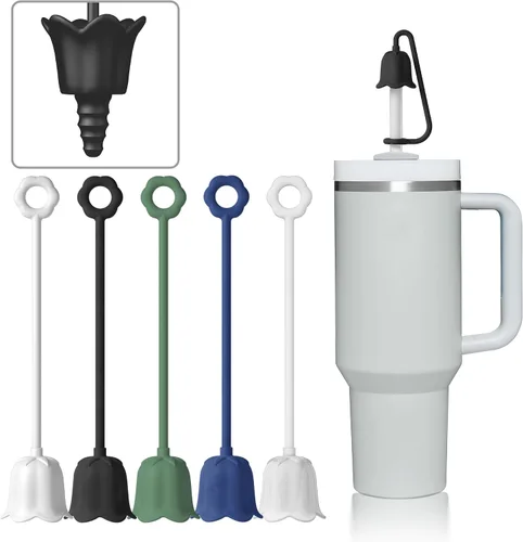 Miniatura 11 de 5 fundas de popote de silicona para vaso Stanley Yeti, tapa de popote reutilizable para beber fácil de limpiar, a prueba de polvo, compatible