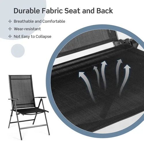 Miniatura 6 de Tangkula Juego de 2 sillas de comedor plegables para patio, sillas de camping portátiles al aire libre con reposabrazos respaldo alto, sillas
