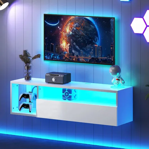 Miniatura 9 de DlandHome Soporte flotante para TV con luz LED, consola multimedia de 39.3 pulgadas, estante flotante para debajo del televisor con estante