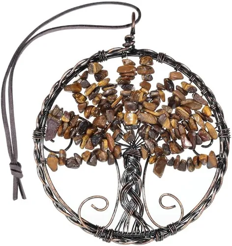 Árbol de la vida con piedra de cristal curativo, adorno colgante para el hogar, oficina, automóvil, decoración colgante para Feng Shui, decoración
