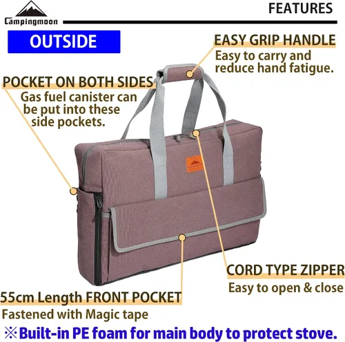 Miniatura 3 de CAMPINGMOON - Funda de transporte para estufa de campamento Coleman de 2 quemadores, lona CM-B, bolsillos para combustible de gas