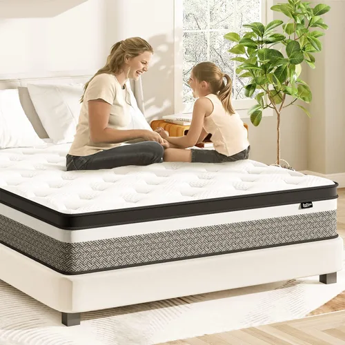 Miniatura 6 de Colchón híbrido Queen de 14 pulgadas con espuma viscoelástica de gel y resortes individuales en bolsillo, colchones de cama tamaño Queen en una
