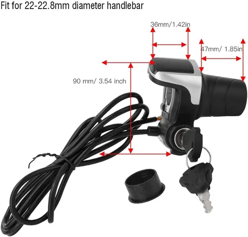 Miniatura 3 de Astibym Acelerador de bicicleta eléctrica, pantalla restante de potencia 36 V Wear1. Acelerador de manillar de bicicleta con cable de 19.7 ft