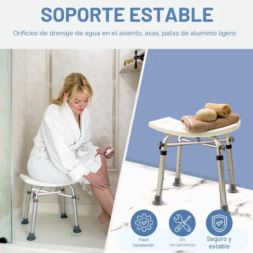 Miniatura 3 de Dr. Kay's Silla de ducha ajustable para ducha interior con soportes únicos de barra transversal resistente, taburete de ducha para la bañera