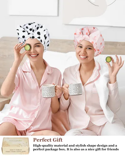 Miniatura 5 de 2 piezas de gorras de ducha para mujer, gorras de ducha reutilizables impermeables para el cabello con moño ajustable, lujosa gorra de baño