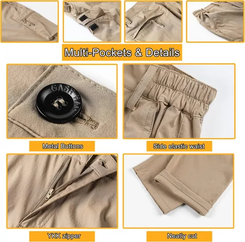 Miniatura 6 de Gash Hao Pantalones convertibles de senderismo para hombre, impermeables, de secado rápido, con cremallera, ligeros, para pesca
