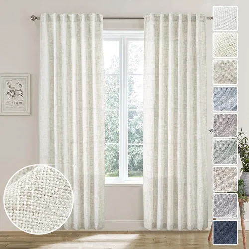 Miniatura 58 de Cortinas de lino 92 pulgadas de largo, juego de 2 paneles con bolsillo para barra, lengüeta trasera, cortinas transparentes para ventanas