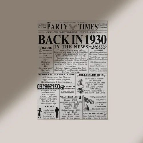 Miniatura 4 de Póster de cumpleaños 96 sin marco, periódico Back In 1930, regalos de feliz cumpleaños 96 para hombres y mujeres, vintage, retro, nacido en 1930
