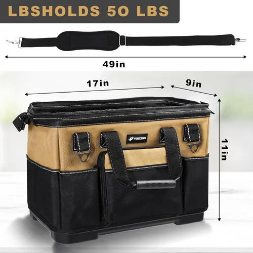 Miniatura 7 de Bolsa de herramientas portátil de 17 pulgadas para hombres, resistente, bolsa organizadora para herramientas y taladro, de boca ancha, impermeable
