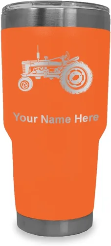 Miniatura 14 de LaserGram Vaso aislado al vacío de 20 onzas, Old Farm Tractor, grabado personalizado incluido (negro)