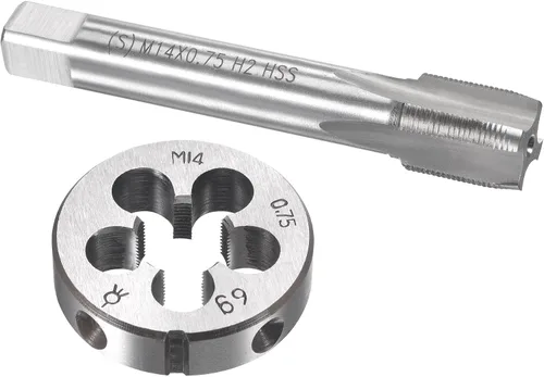 Miniatura 14 de uxcell M13 x 0.039 in Juego de llaves métricas y troqueles, rosca de máquina con troquel de roscado redondo, kit de grifo y troquelado