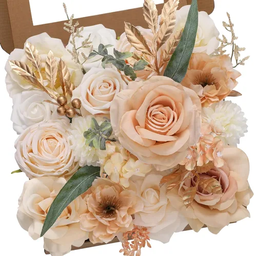Miniatura 10 de Serwalin Flores artificiales, flores rosadas, flores de seda falsas, flores de pastel de boda, flores para ramos de boda, centros de mesa, Un rosa