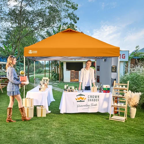 Miniatura 3 de CROWN SHADES Tienda de campaña con toldo, 10 x 10 pies portátil emergente para exteriores con bolsillo en la pared lateral, cierre central a Naranja