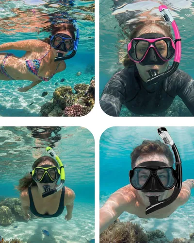 Miniatura 2 de Equipo de esnórquel para adultos, jóvenes y niños, juego de máscara de esnórquel con parte superior seca, juego de máscara de buceo antivaho