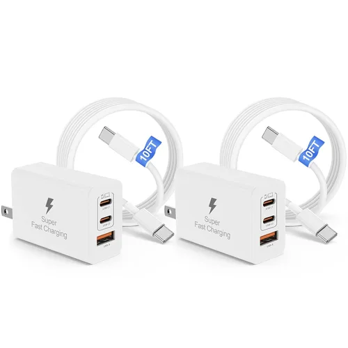 Miniatura 14 de Cargador súper rápido de 45 W de doble puerto con cable largo USB C a C de 10 pies, bloque de cargador de pared tipo C y cable de carga de teléfono