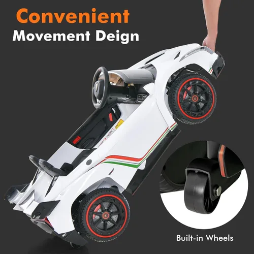 Miniatura 9 de INFANS Auto a batería para niños de 2 plazas, 12V 4WD con licencia Lamborghini Veneno con puertas hidráulicas, modo de balanceo, velocidades Blanco