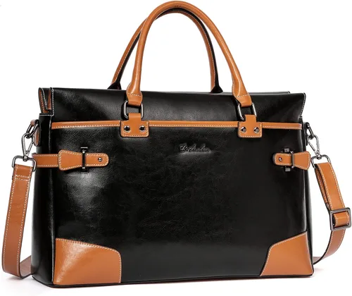 Miniatura 8 de BOSTANTEN Maletín de cuero para mujer con bolso para laptop de 15.6 pulgadas, bolso de mensajero para computadora, bolsa de trabajo de oficina