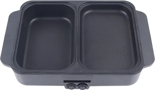 Miniatura 4 de CNCEST 2 en 1 portátil eléctrica olla caliente barbacoa parrilla antiadherente Teppanyaki Pan 110V Hotpot interior Grill Korean BBQ Combo (negro)