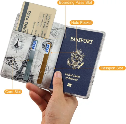 Miniatura 2 de EpicGadget - Funda de piel sintética con bloqueo RFID para pasaporte, funda de viaje tipo cartera, Eiffel Tower, Cartera Rfid