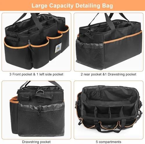Miniatura 5 de WDG Organizador de limpieza de bolsas de detalles, 2 unidades, con asa y pulidora, bolsa grande para el cuidado del automóvil, bolsa de transporte