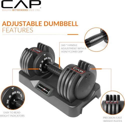 Miniatura 3 de CAP Adjustabel - Pesas de mancuernas ajustables, individuales y pares, 12.5 libras, 25 libras y 55 libras, múltiples opciones de mango
