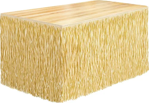 Miniatura 14 de Fovths 1 paquete de falda de mesa de hierba Luau con flecos de papel, falda de paja oscura de 108 x 30 pulgadas, faldas de mesa hawaianas