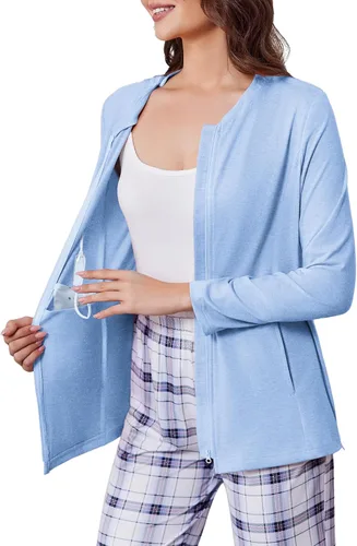 Miniatura 15 de Deyeek Camisas de mastectomía con bolsillos de drenaje, para después de la cirugía de hombro, tops para mujer de quimioterapia de manga larga
