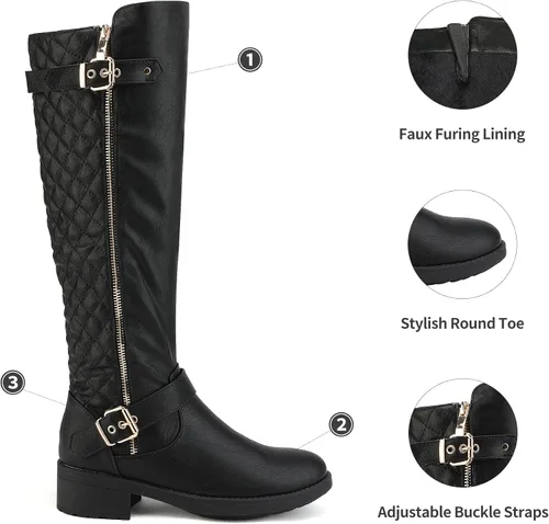 Miniatura 4 de DREAM PAIRS - Botas de montar de invierno para mujer, cómodas, hasta la rodilla y de pantorrilla ancha