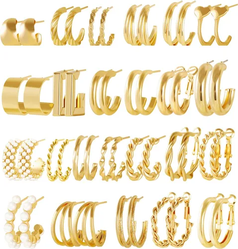 24 pares de aretes de aro para niñas y mujeres, aretes geométricos de moda, aretes de tuerca de moda, regalo de joyería para fiesta de cumpleaños,