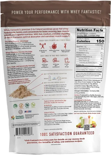 Miniatura 2 de Fantastic Nutrition Chocolate - Polvo de proteína de suero de leche alimentado con pasto 3 en 1, mezcla única de hidrolizado, aislado y concentrado