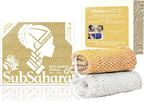 Miniatura 15 de SubSahara Auténtica esponja africana de red – 2 piezas exfoliante exfoliante para todo tipo de piel, esponja de baño para cara y cuerpo, portátil