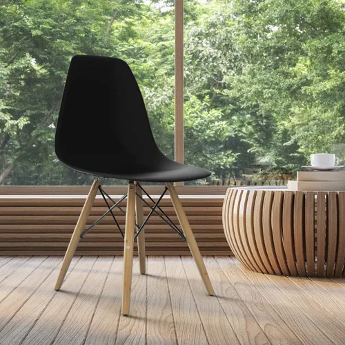 Miniatura 2 de Giantex Juego de 2 sillas de comedor negras, sillas de comedor modernas de mediados de siglo premontadas con patas de madera, sillas de cocina sin