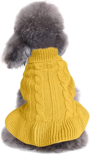 Miniatura 22 de Suéteres tejidos para perros pequeños, sudadera cálida para mascotas y gatos, ropa de invierno, suéter para gatitos y cachorros (Grande, azul claro)