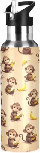 Cute Cartoon Monkeys Bananas Stainless Steel Water Bottle 20 Oz, BPA-Free Sports Water Bottle Leakproof Water Bottles